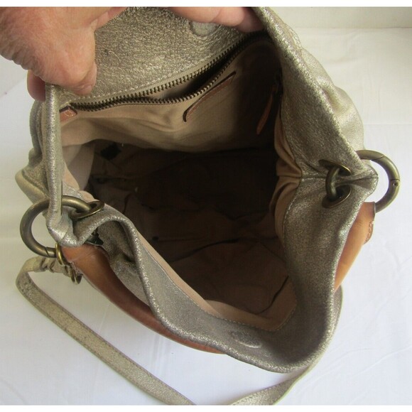 J. Crew Shoulder Bag Vintage Silver Metallic Leather Crossbody Detachable Strap - Picture 6 of 7